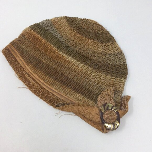 Antique Flapper Hat Woven Tan Cloche - Picture 1 of 9
